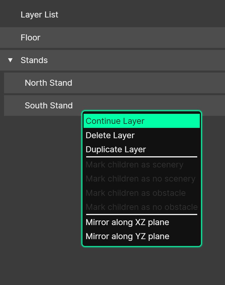Continue a Layer from the Layer Manager.