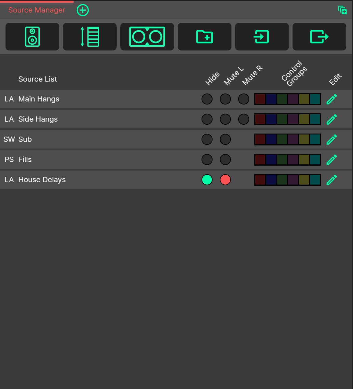 Source Manager Panel.