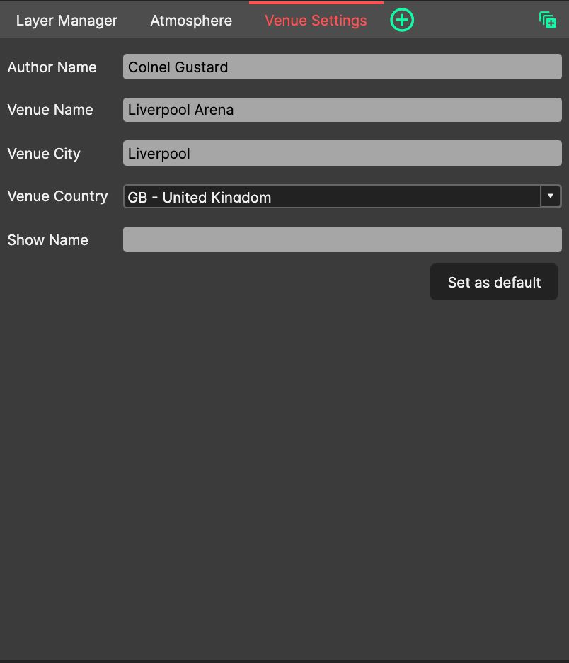 Venue Settings Panel.